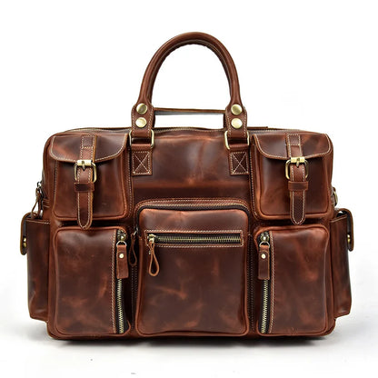 Vintage Men Crazy Horse Leather Briefcase Large Laptop Genuine Leather Business Bag Work Tote Travel Bag Cowhide Messenger Bag