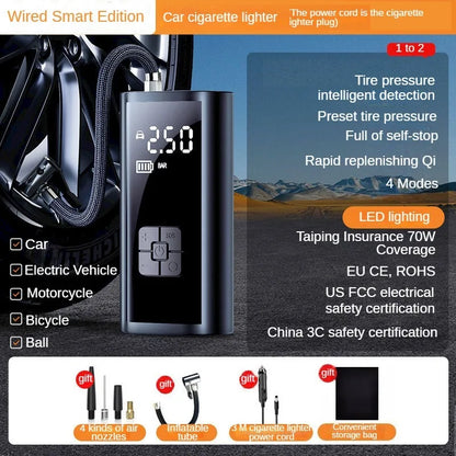 Car Air Pump Wired/Wireless Protable Car Air Compressor 150PSI Tire Inflation Pump for Motorcycle Bicycle Car Tire Ball Inflator