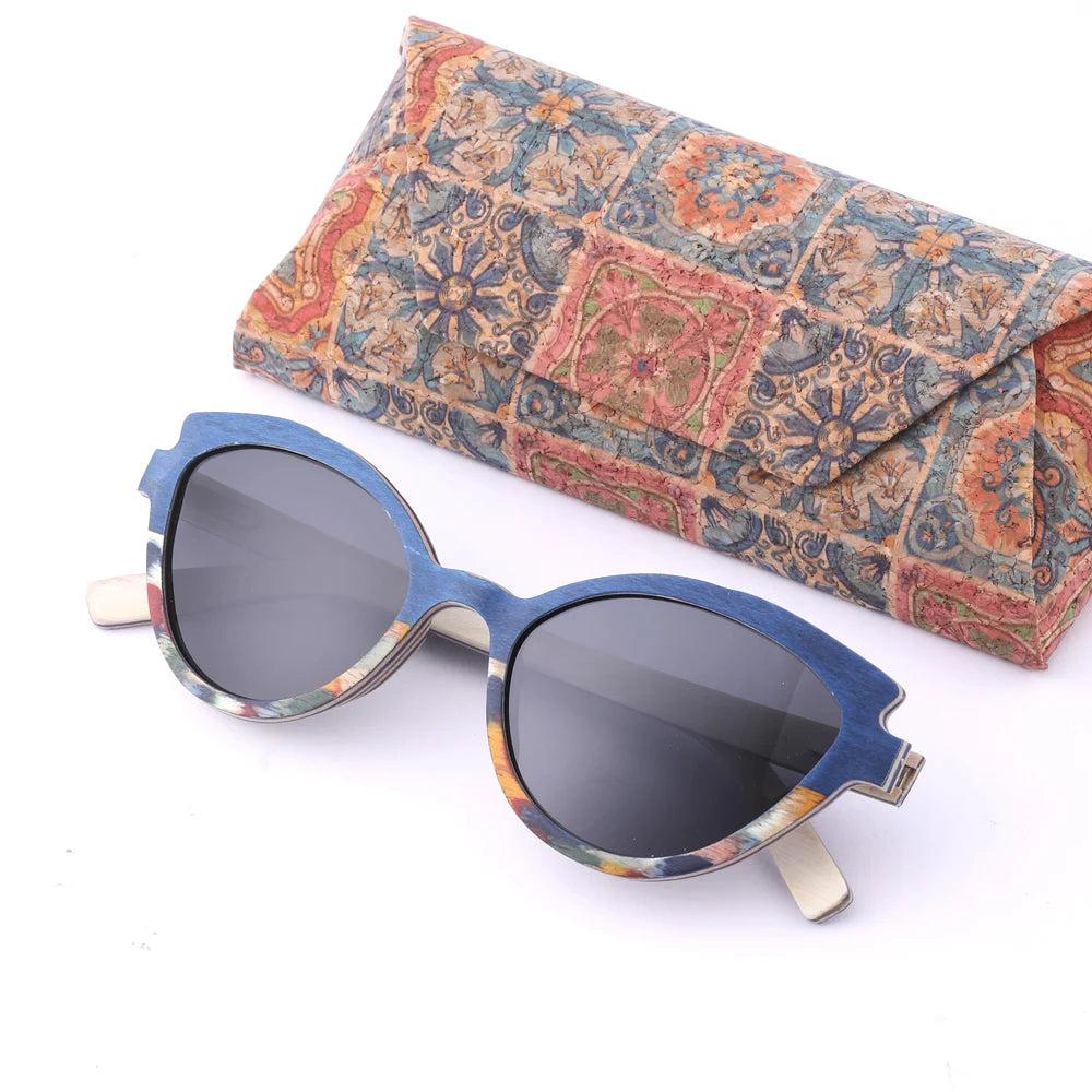 Fashion Cat Eye Wood Sunglasses For Women Men Polarized UV400 Brand Designer Sun Glasses with Bohemian Case