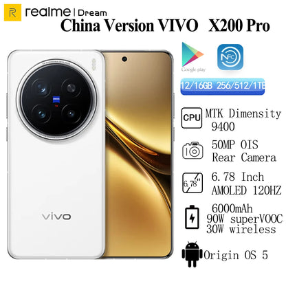 Original  VIVO X200 Pro 50MP Rear Camera SonyLYT-818 Dimensity9400  90W SuperVOOC 30W Wireless 6000mAh   6.78" 120HZ AMOLED