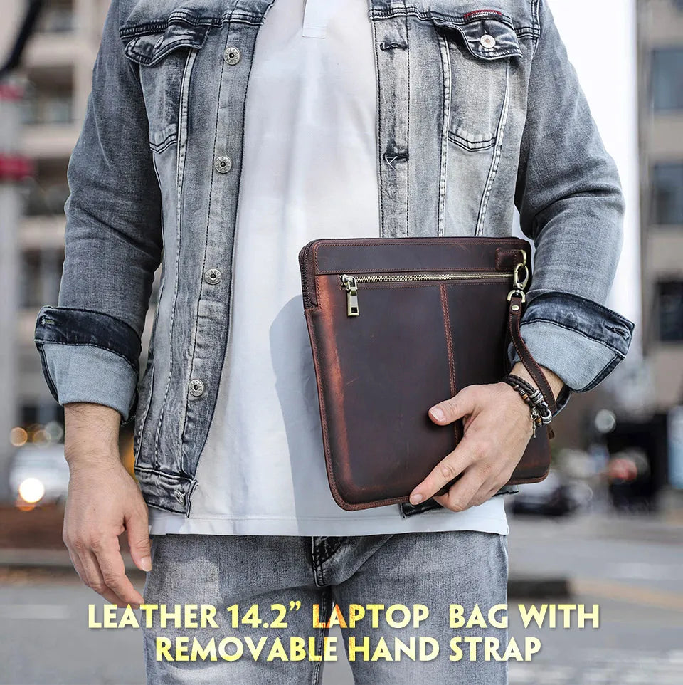 Crazy Horse Leather Sleeve Bag For Macbook Air 13 M3 M4 Case Pro 14 M1 M2 A2779 A2442 Pro 13 15.4 16 inch Chip Laptop Bag Cover