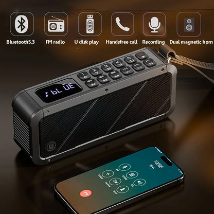 Portable Outdoor Bluetooth Speaker Wireless Dual Horn Subwoofer Handsfree Call TF Card Music Player Support FM Radio Recording