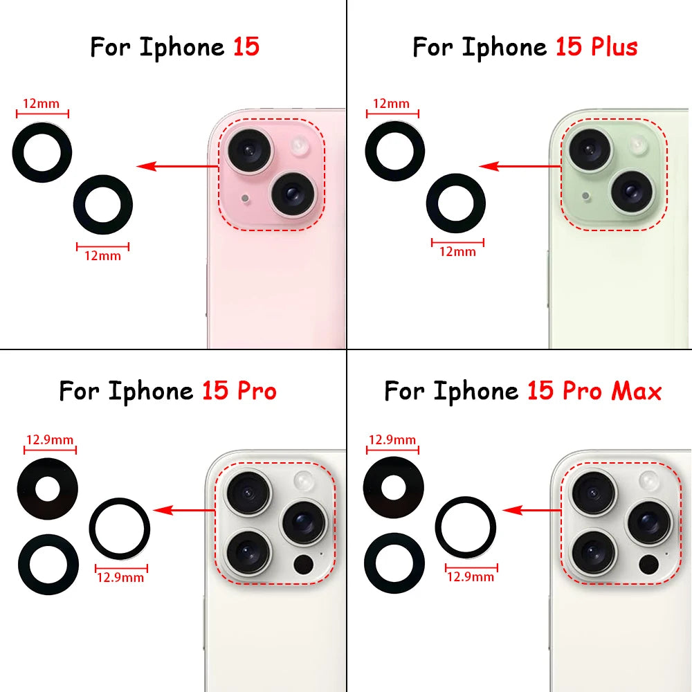 5Pcs/Lot，New Back Rear Camera Glass Lens Cover With Adhesive Replacement Repair For iPhone 11 12 13 14 Pro Max mini 15 Plus