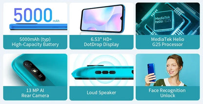 Xiaomi Redmi 9A Smartphone 6GB 128GB Global Rom Cellphone 5000mAh 6.53 inch MTK Helio G25 Octa Core 13MP Smart phone CN Version