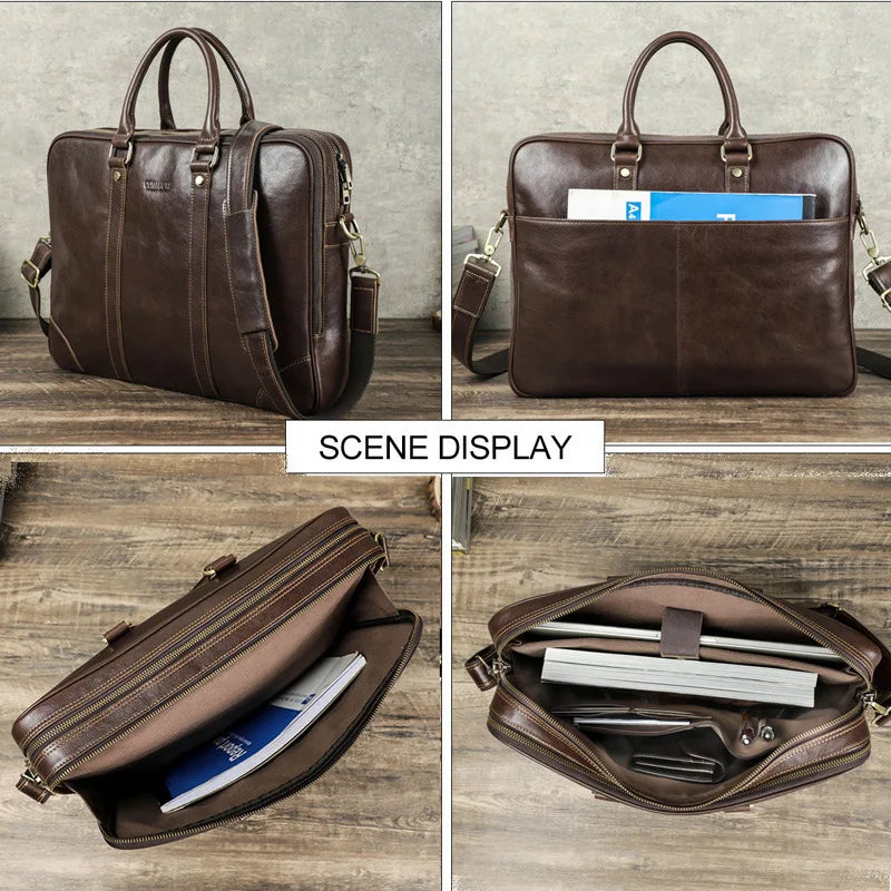 Leather Shoulder Messenger Bag Men Leather Can Hold 14.2-inch Business Laptop Briefcase сумка на плечо кожаная ноутбука портфель