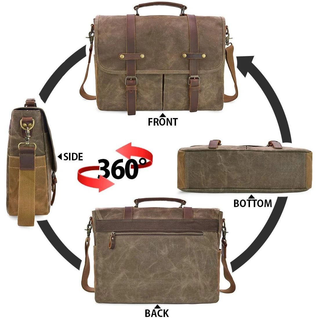 Large Capacity Men's Messenger Bag Sturdy Canvas Laptop Bag 15.6 Inch Waterproof Vintage Briefcase Crossbody Shoulder Bag