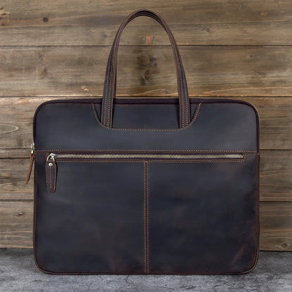 Vintage Crazy Horse Leather Briefcase Men's Handbag