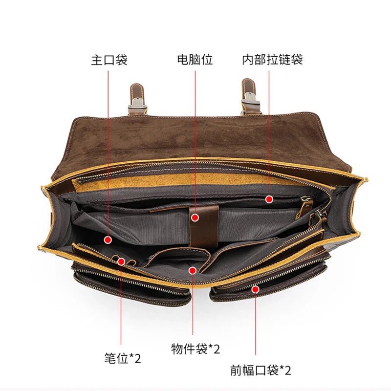 Vintage Handbags Men's Leather Notebook Bag Cowhide Travel Trolley Wheel Luggage Men's Messenger Bag Business Briefcases