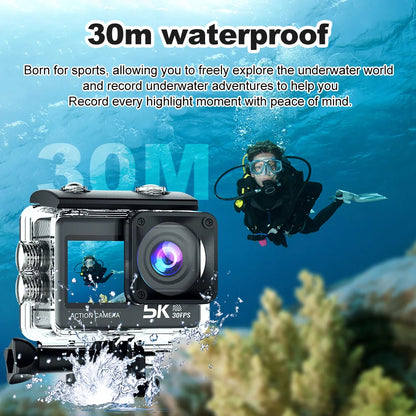 5K Action Camera 4K60FPS 2.0 Inch Touch Screen Wi-Fi 170° Wide Angle 30M Waterproof Helmet Video Recording Sports Cameras