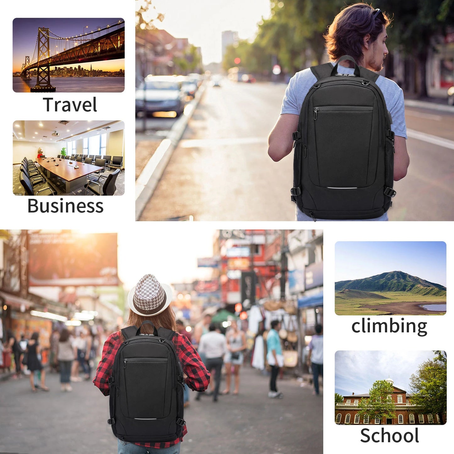 Neutral Waterproof Backpack With Anti-theft Password Lock, Reflective Strip, Basketball Net Pocket, USB And Headphone Interface