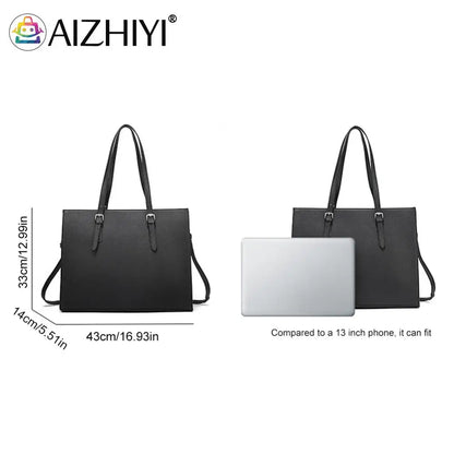 15.6 Inch Large Shoulder Bag PU Leather Computer Tote Bag Multipocket Large Capacity Waterproof Women Business Travel Handbag