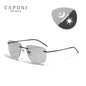 CAPONI Pure Titanium Photochromic Sunglasses Rimless Polarized Driving Men's Sun Glasses Ultra Light UV400 Brand Shades BS28923