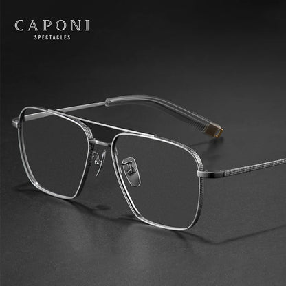 CAPONI Pure Titanium Eye Glasses Frame For Men Square Anti Blue Light Anti Reflection Glasses Brand Designer Spectacles JF50004