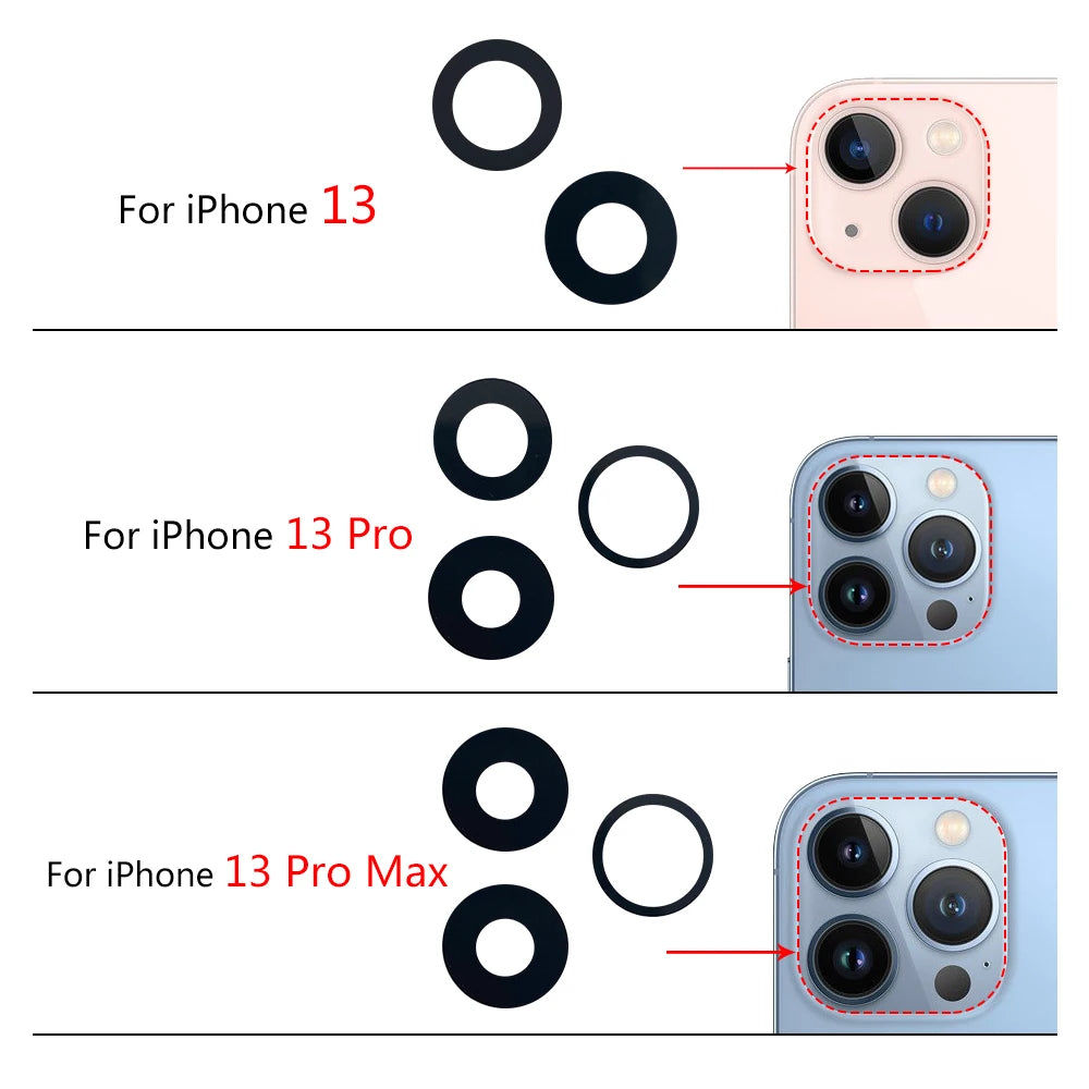 10Pcs/Lot,  For iPhone X XR XS 11 12 13 14 15 16 Pro Max Mini Plus Rear Back Camera Glass Lens With Ahesive