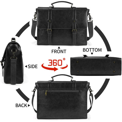 Men's Leather Briefcase Retro Chic Bag 15.6 inch Waterproof Leather Large Capacity Crossbody Bag Laptop Tote