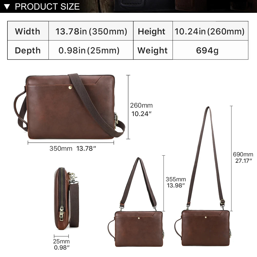 Men's Genuine Leather Laptop Bag For MacBook Pro Air 14 13 Handbag Crossbody Briefcase Bussiness Handbag With Shoulder Strap