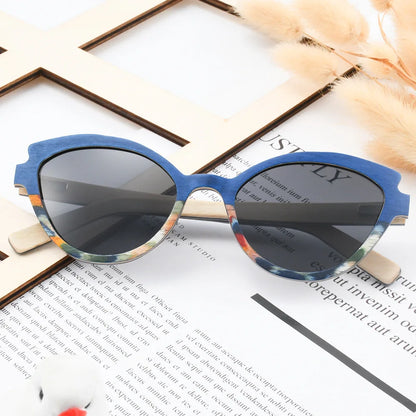 Fashion Cat Eye Wood Sunglasses For Women Men Polarized UV400 Brand Designer Sun Glasses with Bohemian Case