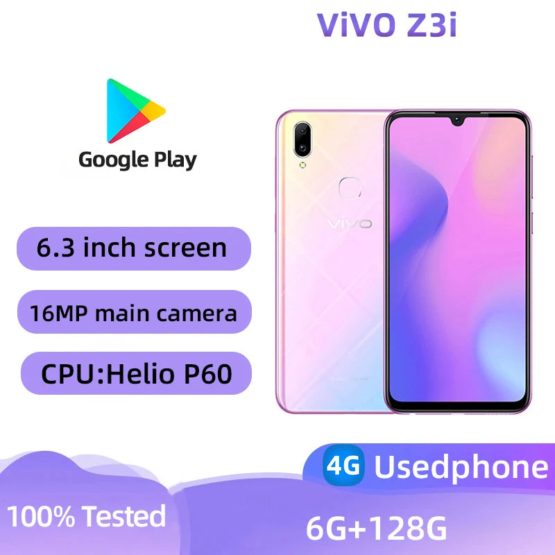 Vivo Z3i 4G smartphone CPU MediaTek Helio P60 6.3-inch screen 16MP camera 3315mAh battery used phone