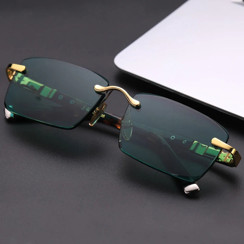 Natural Crystal Stone Sunglasses Man Green Rimless Glass Sun Glasses Woman Mineral Lens Acetate Frame Anti Scratch Top Quality