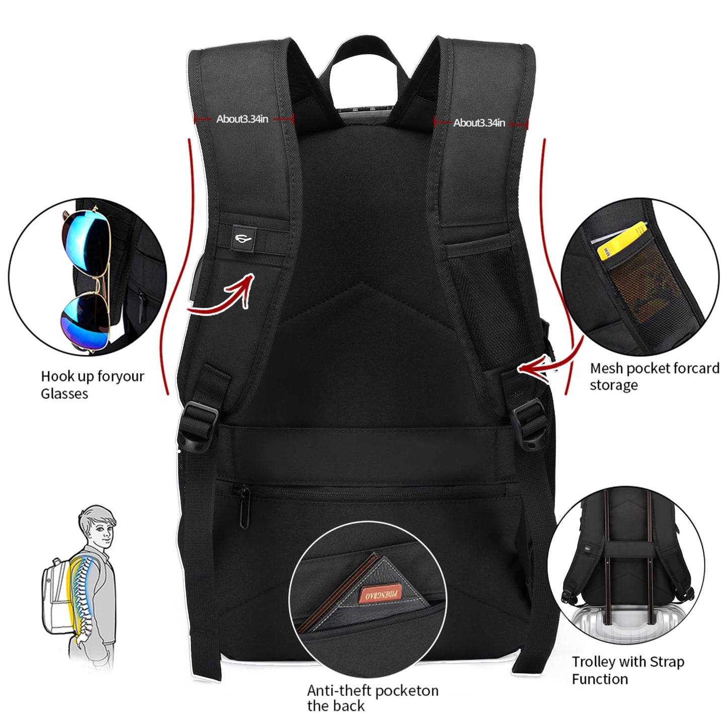 Neutral Waterproof Backpack With Anti-theft Password Lock, Reflective Strip, Basketball Net Pocket, USB And Headphone Interface