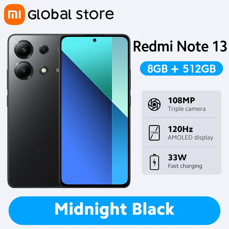 [Global Version] Xiaomi Redmi Note 13 Smartphone 128GB / 256GB 6.67" AMOLED display 108MP Camera Snapdragon 685 5000mAh