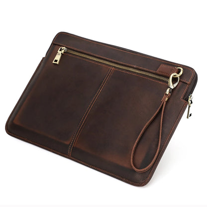 Crazy Horse Leather Sleeve Bag For Macbook Air 13 M3 M4 Case Pro 14 M1 M2 A2779 A2442 Pro 13 15.4 16 inch Chip Laptop Bag Cover