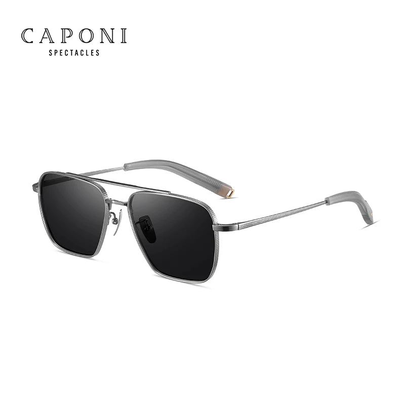 CAPONI Pure Titanium Men's Sunglasses Seiko Polarized Photochromic Outdoor Shades UV400 Original Brand Sun Glasses BS50004