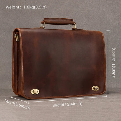 Luufan Men's Briefcase Genuine Leather A4 File Document Handbag Male Soft Cow Leather Laptop Shoulder Bag Business Computer Bag