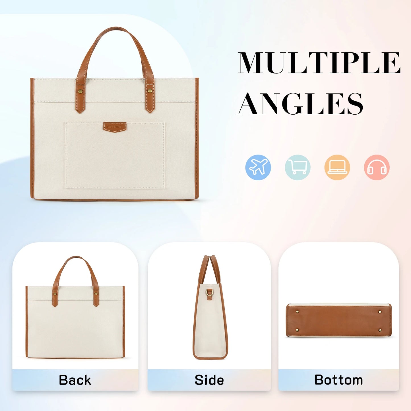 Missnine 15.6 Inch Woman Laptop Briefcase Tote Canvas ipad Bag Work Shoulder Bag Casual Tote Bag for Travel Office College