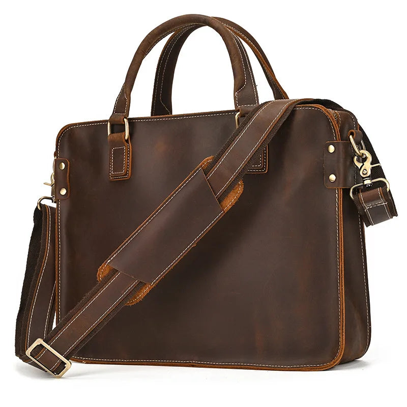 Mew Leather Briefcase 14inch Computer Cowhide Handbag Shoulder Messenger Commuting Genuine Leather Men Briefcases Commuting Bag