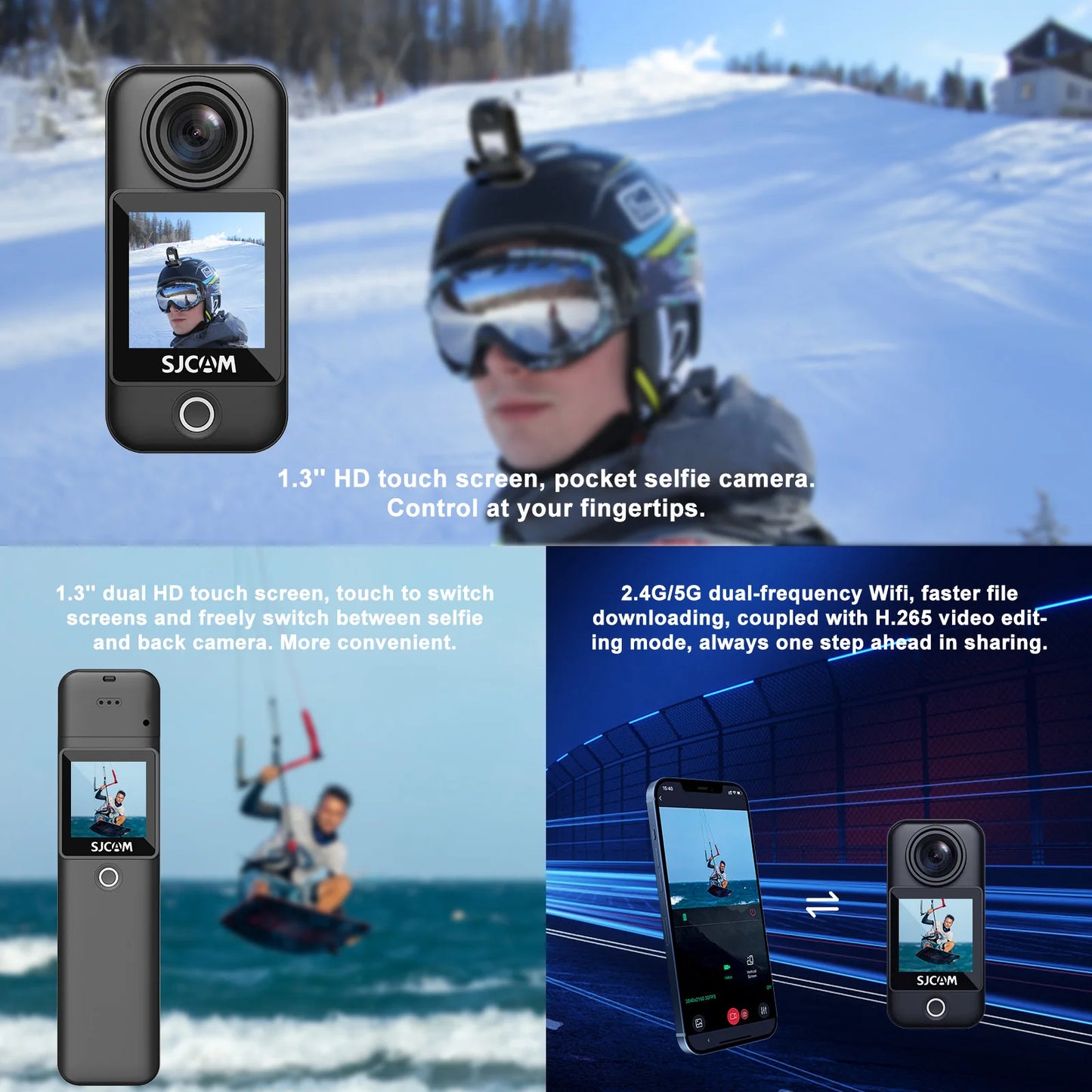 SJCAM C300 Pocket Action Camera 4K FHD With Long Battery Life Video 30M Waterproof 5G WiFi Camera Sport Action Cam