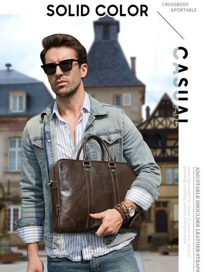 Leather Shoulder Messenger Bag Men Leather Can Hold 14.2-inch Business Laptop Briefcase сумка на плечо кожаная ноутбука портфель