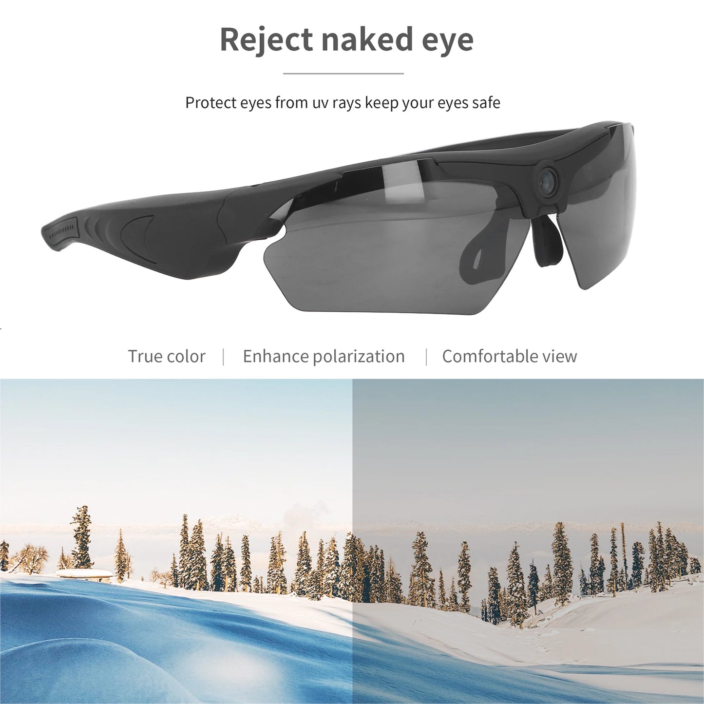 Camera Glasses Video Sunglasses 1080P Full HD Video Recording Shooting Camera Glasses for Cycling Driving Hiking Fishing Hunting