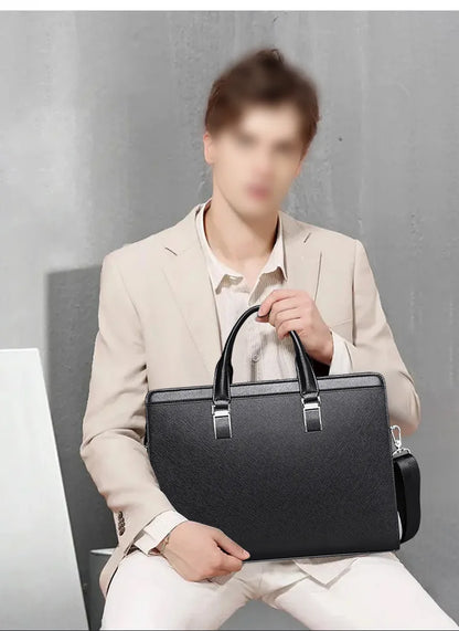 OYIXINGER Men's Leather Business Briefcase Bag Female Casual Handbag Cowhide Computer Bag 14 Inch Laptop Bags Man's Nice Gift