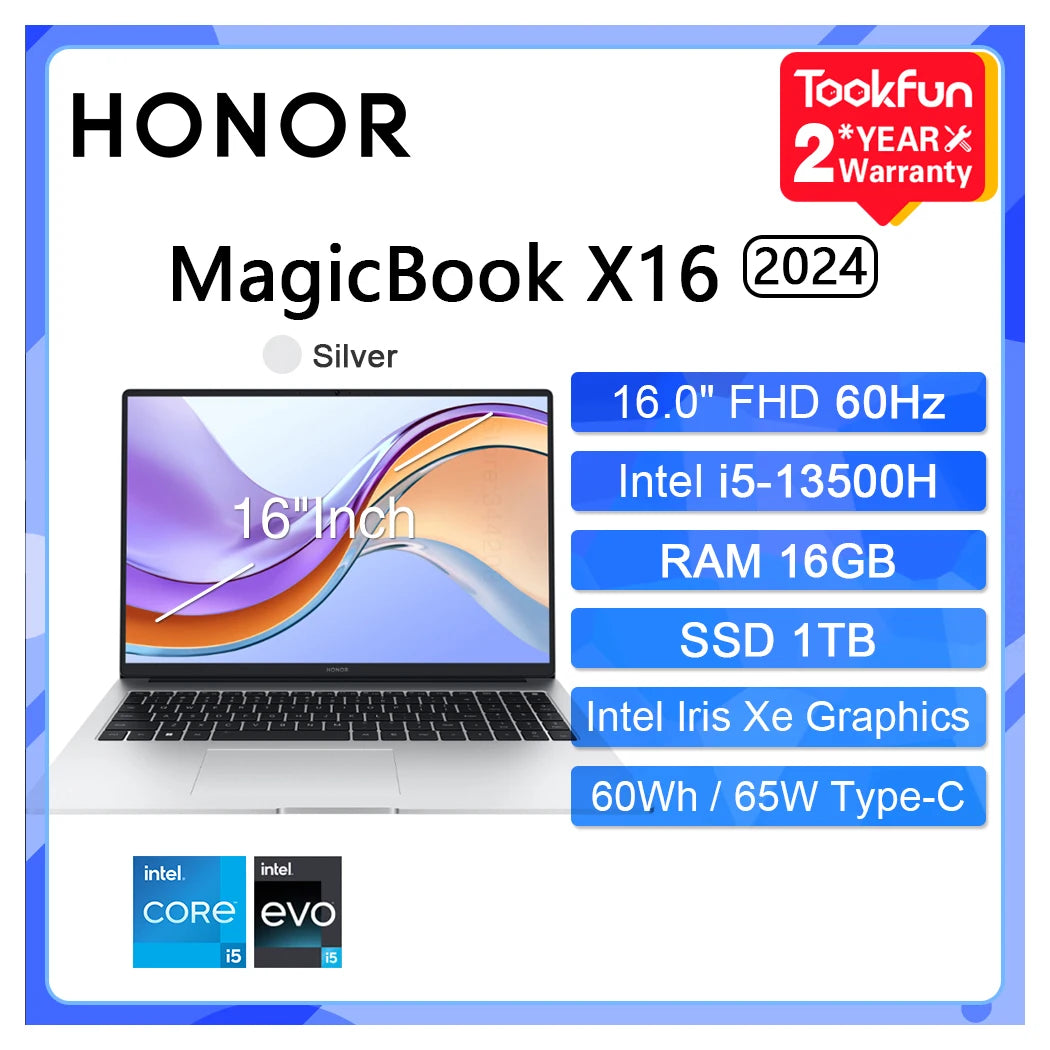 2024 New HONOR Laptop MagicBook X16 Pro 2024 16"Inch FHD Intel Core i5-13500H AMD Ryzen R5 7640HS Computer PC Notebook Ultrabook