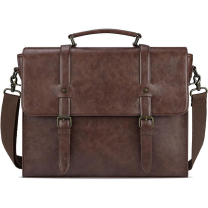 Men's Leather Briefcase Retro Chic Bag 15.6 inch Waterproof Leather Large Capacity Crossbody Bag Laptop Tote