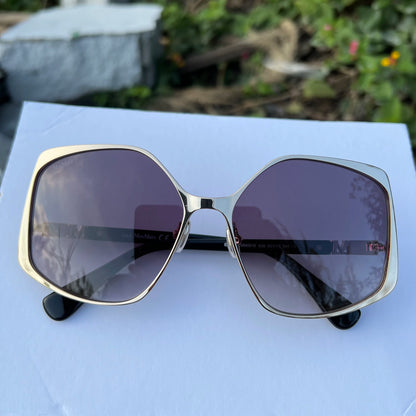 Italian Luxury Brand Oversized Metal Frame Sunglasses for Women with Irregular Lenses