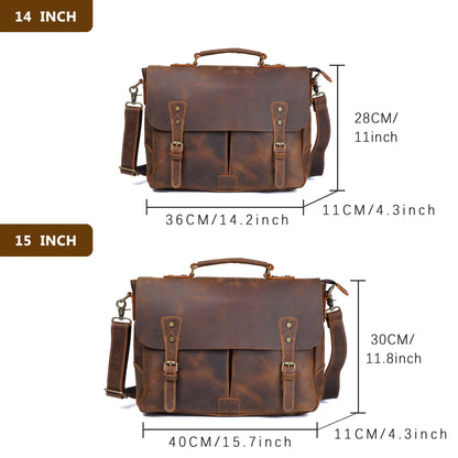 S.WORKER Vintage Genuine Leather Men's Briefcase Laptop Messenger Bag Crazy Horse Leather Handbag Cowhide Retro Casual Style