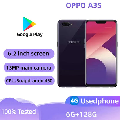 OPPO A3s 4G SmartPhone CPU Qualcomm Snapdragon 450 6.2inch 4230mAh 13MP Cameras Android Used Phone