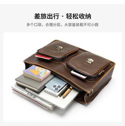 Vintage Handbags Men's Leather Notebook Bag Cowhide Travel Trolley Wheel Luggage Men's Messenger Bag Business Briefcases