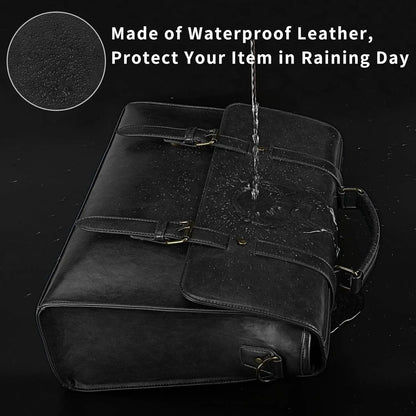 Men's Leather Briefcase Retro Chic Bag 15.6 inch Waterproof Leather Large Capacity Crossbody Bag Laptop Tote