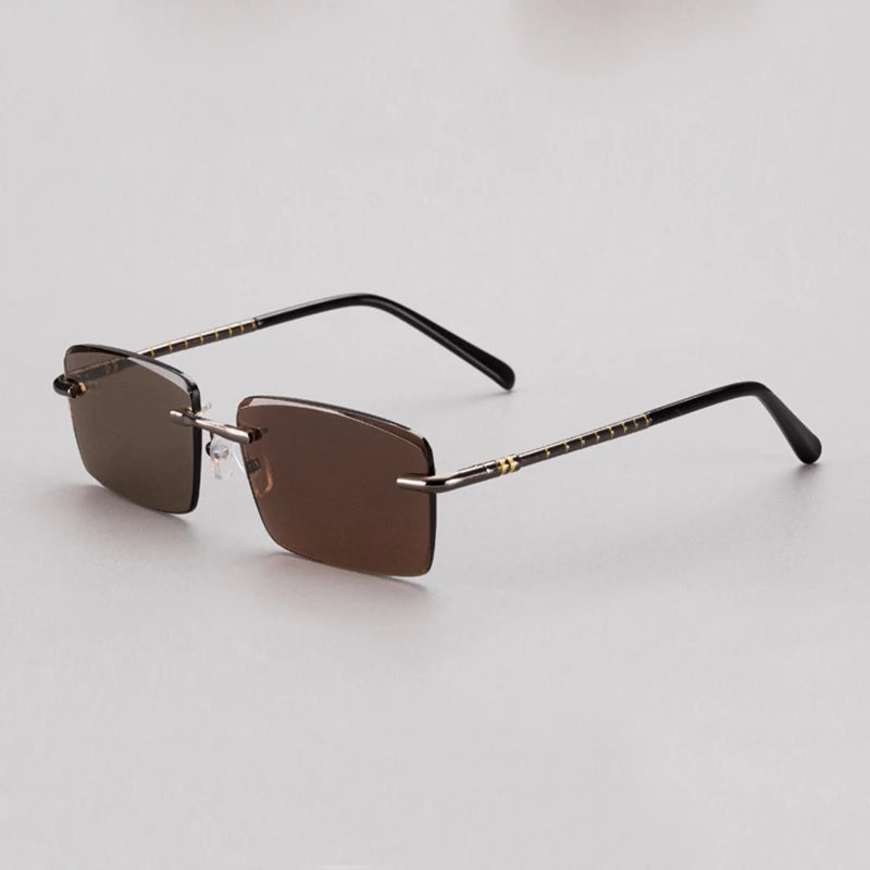 Natural Crystal Stone Sunglasses Man Luxury Rimless Glass Sun Glasses Woman Brown Mineral Len Vintage Moisturizing Eye Rectangle