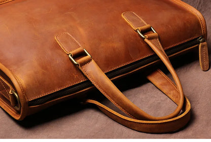 Men's Bag Crazy Horse Leather Men Briefcase for Laptop 14 Messenger Men's Leather Business Office Bag A4 File