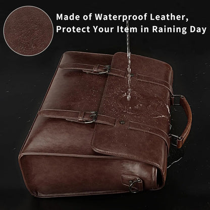 Men's Leather Briefcase Retro Chic Bag 15.6 inch Waterproof Leather Large Capacity Crossbody Bag Laptop Tote