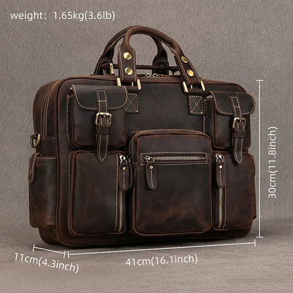 Fashion Natural Leather Men Briefcases With Shoulder Strap Mans Laptop Notebook Hand Bag 2019 New Business Briefcase Bag