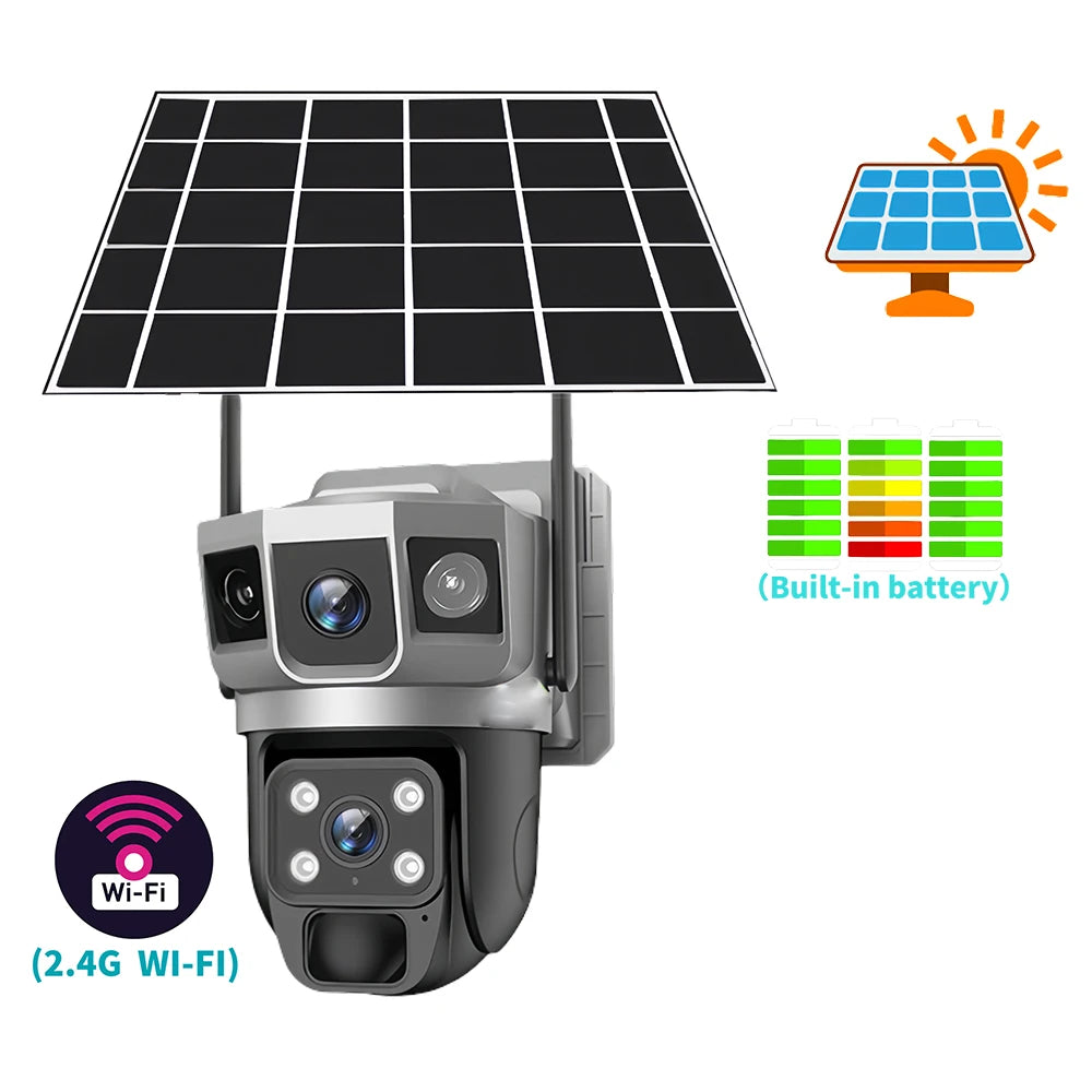 4G Solar IP Camera WIFI CCTV 12MP Dual Lens Triple Screen PTZ Auto Tracking 6K Curious Security Surveillance V380 Pro Camera