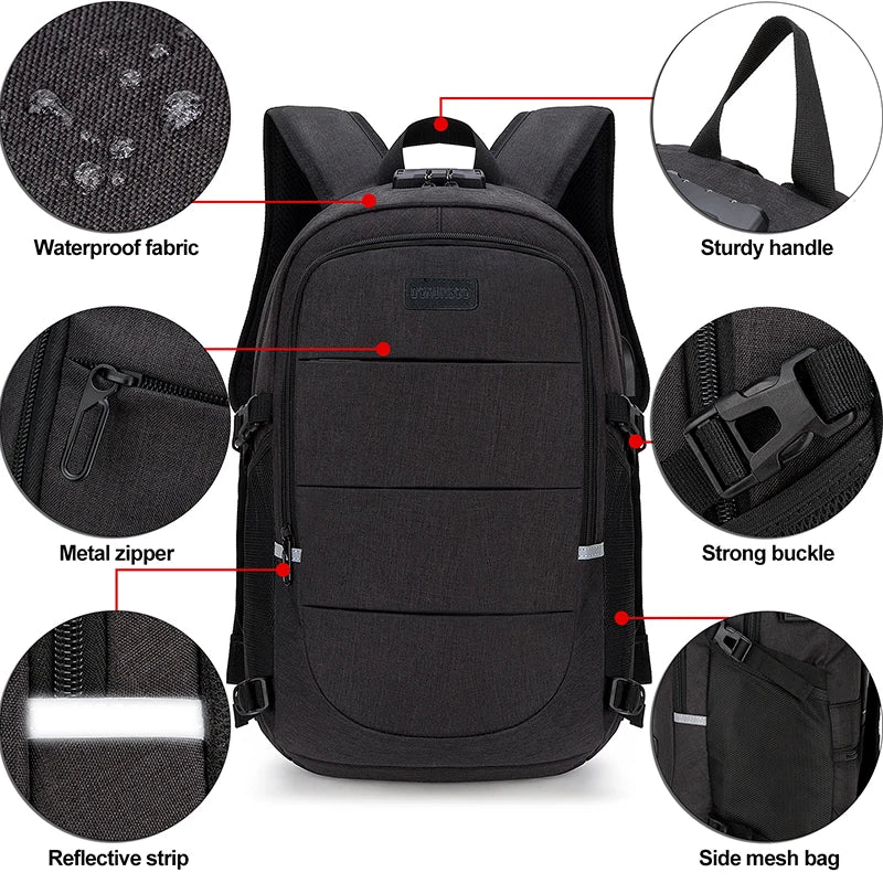 Fashionable Multi Pocket Neutral Backpack, Waterproof, Anti-theft, 14 Inch Computer Backpack, USB And Headphone Reserved Ports