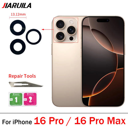 10Pcs/Lot,  For iPhone X XR XS 11 12 13 14 15 16 Pro Max Mini Plus Rear Back Camera Glass Lens With Ahesive