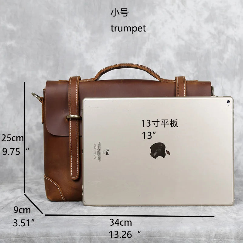 Retro Leather Men's Handbag Top Layer Cowhide Briefcase Crazy Horse Leather Messenger Shoulder Large Capacity Computer Bag NZPJ