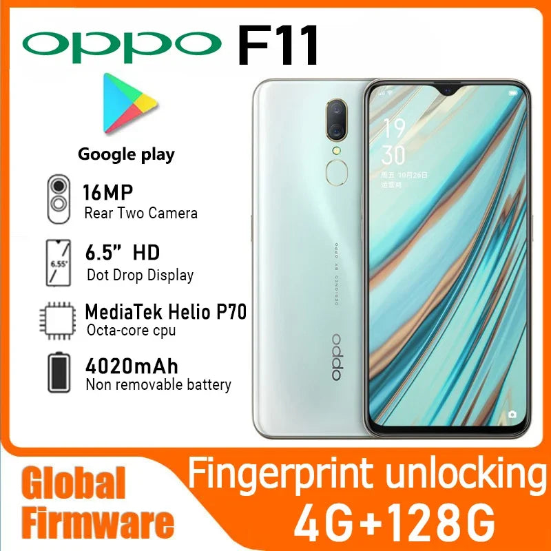 OPPO F11 Smartphone Global firmware MediaTek Helio P70 Android 4G 128GB Fingerprint 16MP 4020mAh Rear Fingerprint Unlock